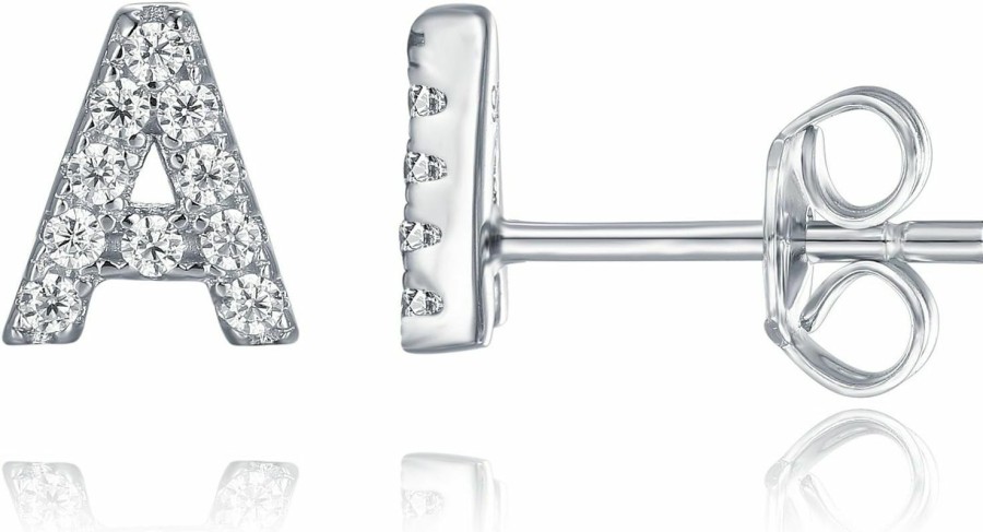 PAVOI Pavoi 925 Sterling Silver Cz Simulated Diamond Stud Earrings Fashion Alphabet Letter Initial Earrings - A | Earrings