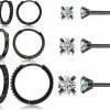 Juicfru 6 Pairs Sterling Silver Earrings Sets For Multiple Piercing Small Silver Huggie Hoop Earrings Flat Back Surgical Steel Tiny Cz Stud Earrings For Women Trendy Cartilage Hypoallergenic | Earrings