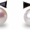 Moon Label Japanese 7.0Mm Akoya Cultured Pearl With Onyx Earrings For Women With 18K Pink Gold | Lovely Design Excellent Gift | Pearl Earrings | Earrings