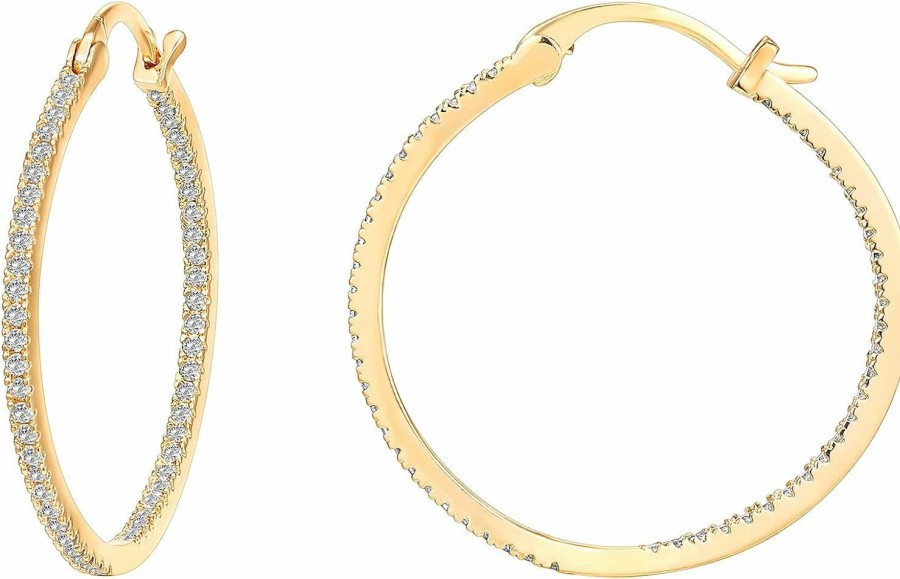 PAVOI Pavoi 14K Gold Plated 925 Sterling Silver Post Cubic Zirconia Hoop Earrings 30/15Mm | Earrings