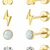 MJust Mjust Titanium Earrings For Sensitive Ears G23 Pure Titanium Stud Earrings For Women Butterfly Lightning Opal Cz Earrings Titanium Studs Hypoallergenic 20G Flat Back Stud Earrings | Earrings