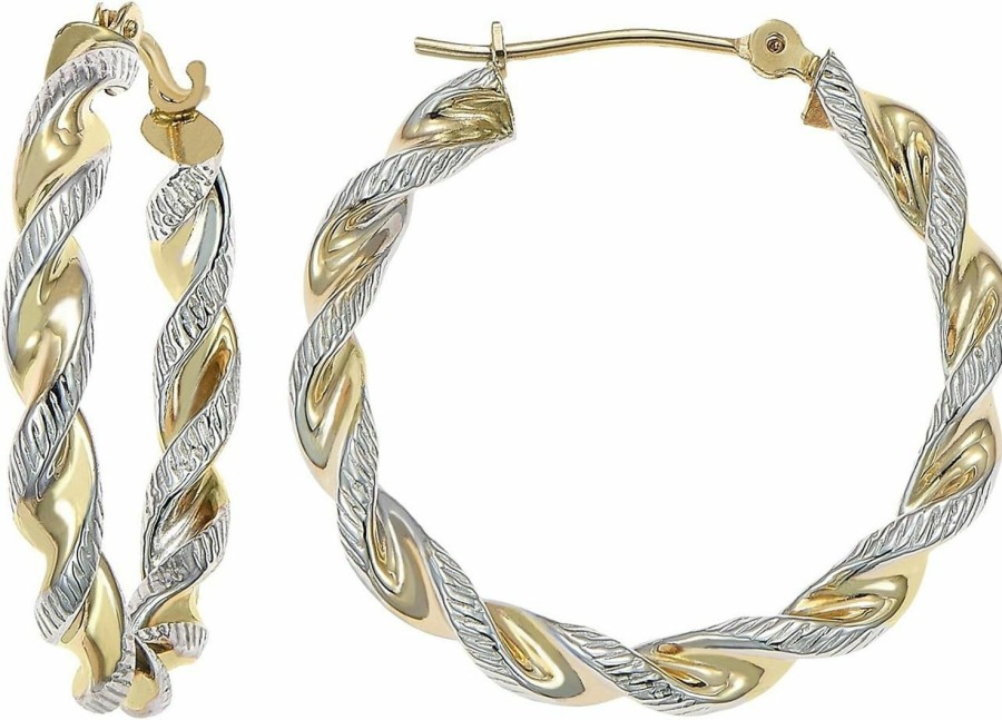 TILO JEWELRY 14K Gold Two-Tone Twisted Hoop Earrings | Earrings