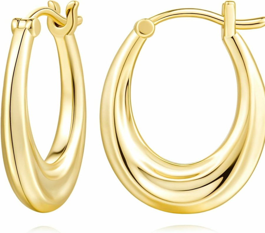 AMELINE Ameline 14K Gold Hoop Earrings For Women, Small Gold Hoop Earrings Well-Polished Gold Chunky Hoop Earrings Dainty & Hypoallergenic Earrings | Earrings