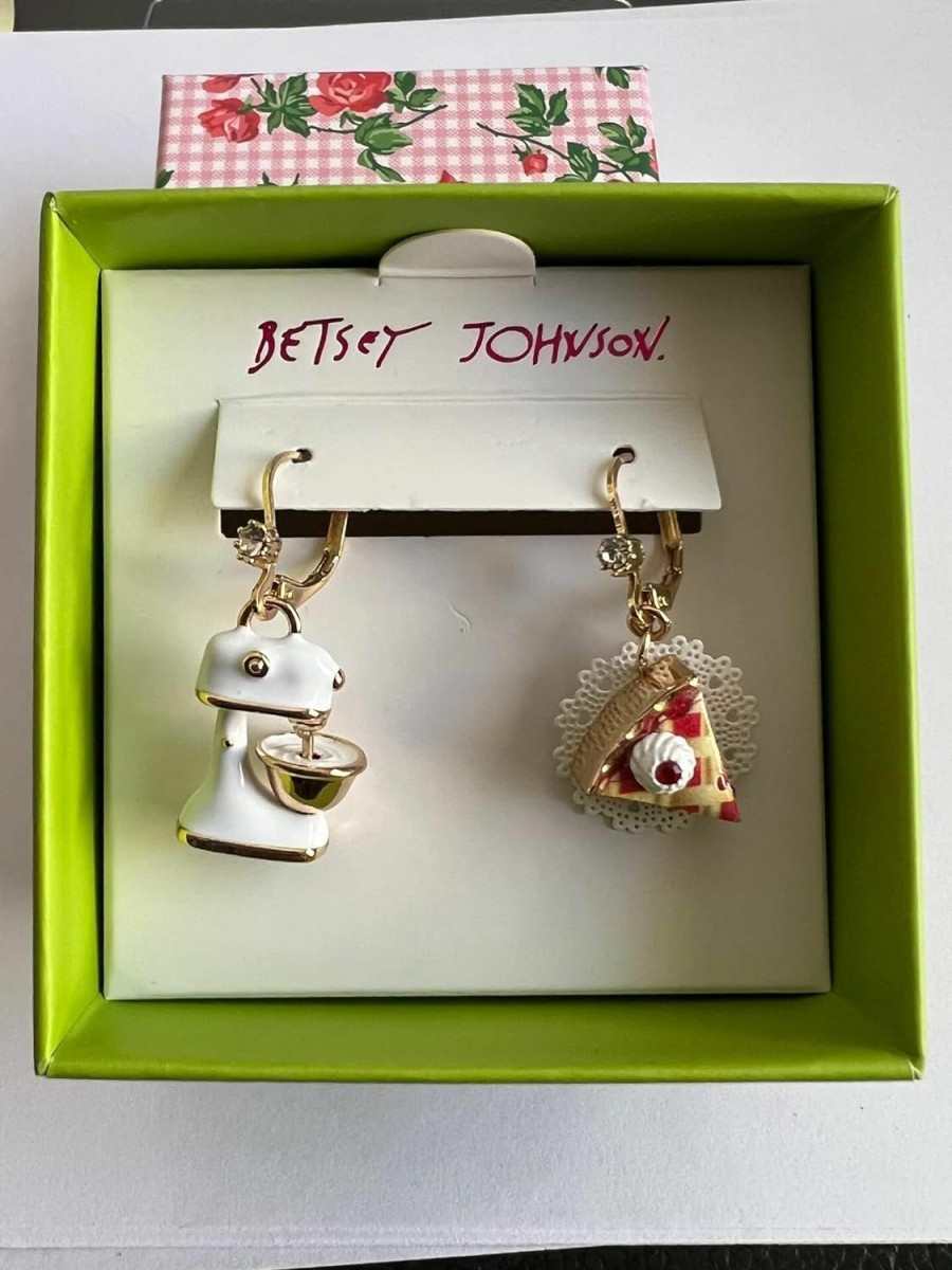 Betsey Johnson Betsey Johnson Gold Tone Stand Mixer & Cherry Pie Slice Baby Cakes Drop Earrings Great Valentine'S Day Gift Idea Birthday Present New Year Xmas Gifts | Earrings