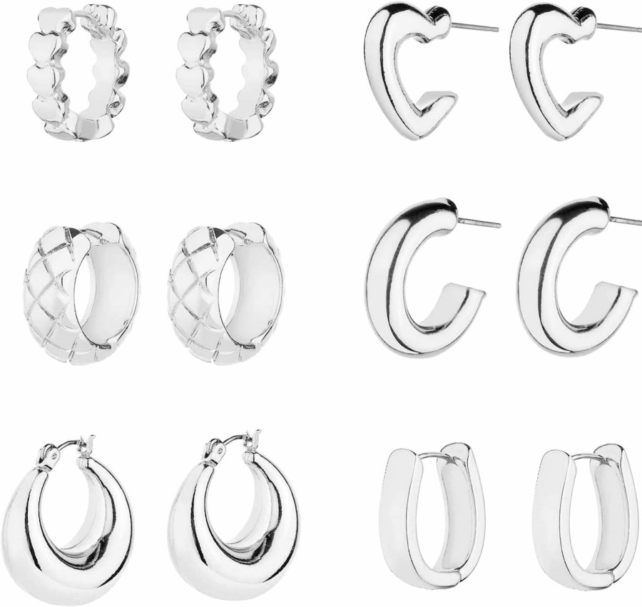 wgoud Wgoud Chunky Hoop Earrings Set 14K Gold Hoop Earrings For Women Hypoallergenic, Thick Hoops Earring Set, Twist Huggie Hoop Earring | Earrings