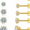 Wssxc 5 Pairs Stud Earrings Set, Hypoallergenic Cubic Zirconia 316L Earrings Stainless Steel Cz Earrings 3-8Mm (Steel Color) | Earrings