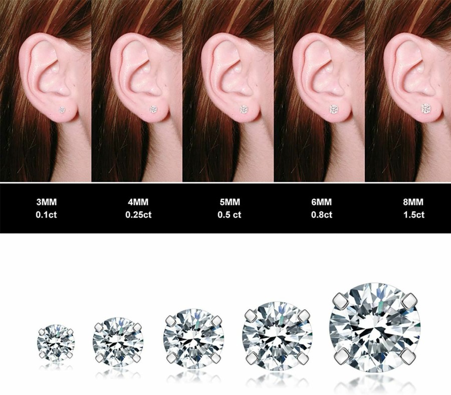 Wssxc 5 Pairs Stud Earrings Set, Hypoallergenic Cubic Zirconia 316L Earrings Stainless Steel Cz Earrings 3-8Mm (Steel Color) | Earrings