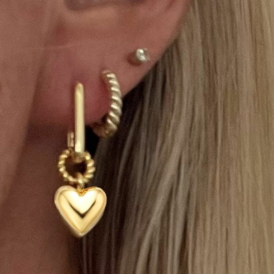 ACC PLANET Gold Heart Earrings For Women, 18K Gold Plated Small Huggie Hoop Drop Earrings Boho Cute Heart Hoop Earrings Hypoallergenic Jewelry Gifts For Girls | Earrings