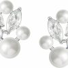 SWEETV Sweetv Pearl Wedding Earrings For Brides, Bridesmaids, Bridal Pearl Cluster Earrings, Cubic Zirconia Pearl Drop Stud Earrigs For Women, Formal Jewelry Mother'S Day Gifts | Earrings