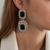 fxmimior Fxmimior Women Bride Wedding Boho Statement Large Black Rhinestones Elegant Earrings Silver Tassel Full Rhinestones Long Chain Drop Dangle Prom Earrings Jewelry For Women Girls | Earrings