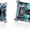 PEORA Peora Solid 14K White Gold 2.50 Carats Created Alexandrite Stud Earrings For Women, Color-Changing Solitaire Princess Cut 6Mm, Friction Back | Earrings