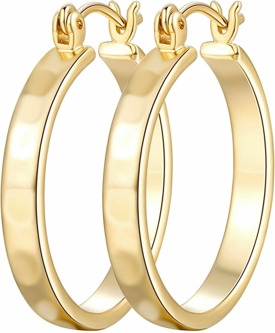 AIGAMIT Aigamit 14K Gold Hoop Earrings For Women Trendy Gold Earrings Polished Gold Chunky Hoop Earrings Classic Dainty Gold Earrings Hoops For Women, 26Mm*4Mm | Earrings