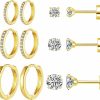 Dystud 6 Pairs Gold Earrings Sets For Multiple Piercing-14K Gold Plated Sterling Silver Small Huggie Hoop Earrings Flat Back Surgical Steel Tiny Screw Back Stud Earrings For Cartilage | Earrings