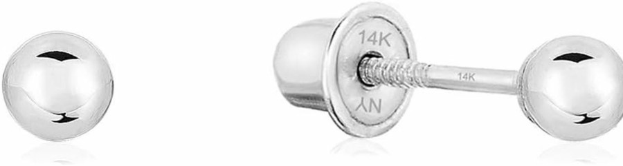 TILO JEWELRY 14K White Gold Ball Stud Earrings With Secure Screw-Backs | Earrings