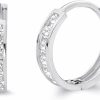 The World Jewelry Center 14K Real White Gold 2Mm Thickness Cz Channel Set Hoop Huggie Earrings - 3 Differnet Size Available | Earrings