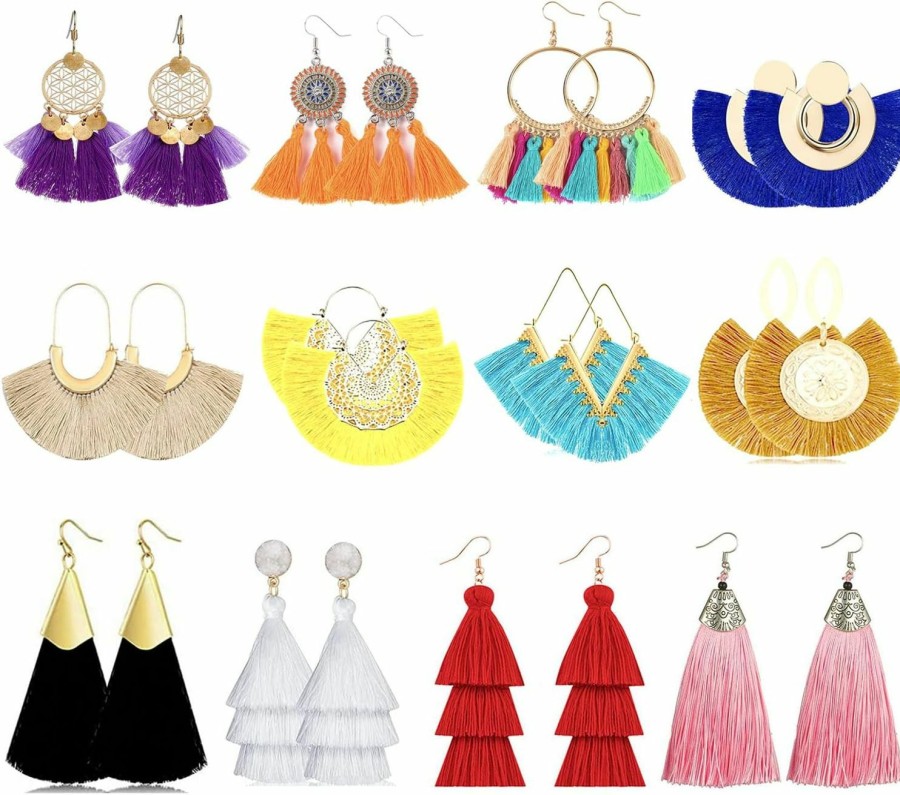 LANTAI Lantai 12 Pairs Bohemian Tassel Earrings Set-Trendy Colorful Fringe Summer Beach Statement Earrings For Women Girls | Earrings