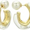 ROGOWOL Rogowol Acrylic Resin C Shape Open Hoop Earrings With Pearl Ball Back Hypoallergenic Double Sided Faux Pearl Statement Hoop Earrings For Women Girls | Earrings