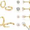 Renkovte Renkovte Gold Earring Sets For Women Multiple Piercing,14K Gold Flat Back Cartilage Earrings And Hoop Earrings Set Hypoallergenic Stainess Steel,Jewelry Gift Set,Pack Of 6 Pairs | Earrings