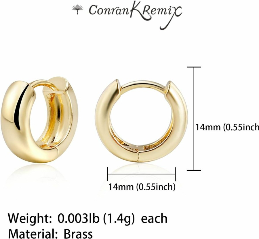 CONRAN KREMIX Conran Kremix Small Thick Gold Chunky Hoop Earrings Lightweight Huggie Hoops For Women Girls | Earrings