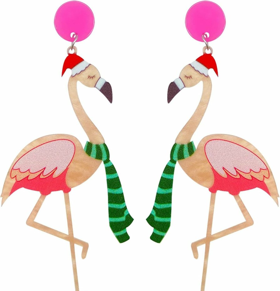 Ymimanchil Flamingo Earrings For Women Boho Tropical Bird Earrings Flamingo Drop Dangle Earrings Christmas Flamingo Earrings For Girls | Earrings