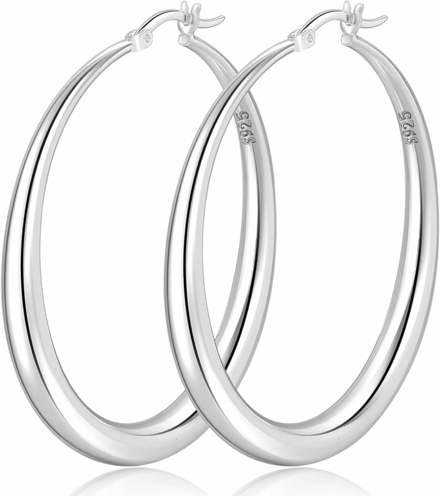 PABBEU Pabbeu S925 Sterling Silver Hoop Earrings Large Silver Hoop Earrings For Women Hypoallergenic Lightweight Big Thick Silver Hoop Earrings For Women Girls 35/40/50/60/70Mm | Earrings