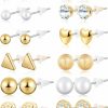 BBTO Bbto 24 Pairs Stud Earrings Crystal Pearl Earring Set Ear Stud Jewelry For Girls Women Men, Silver And Gold | Earrings