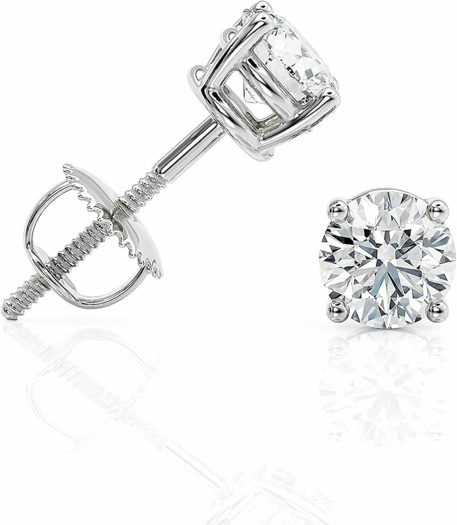 Beverly Hills Jewelers 1/4 To 6 Carat D-E Color Lab Grown Diamond Stud Earrings For Women In 14K White Gold Cttw 4-Prong Basket Secure Screw Back Made In Usa By Beverly Hills Jewelers | Earrings