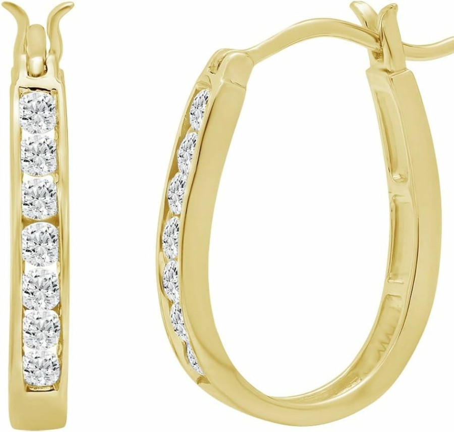 Amanda Rose Collection Certified 1/2Ct Tw Oval Shaped Natural Diamond Hoop Earrings For Women Crafted In 10K Yellow Or 10K White Gold |Ags Or Igi Certified Real Diamonds | Earrings