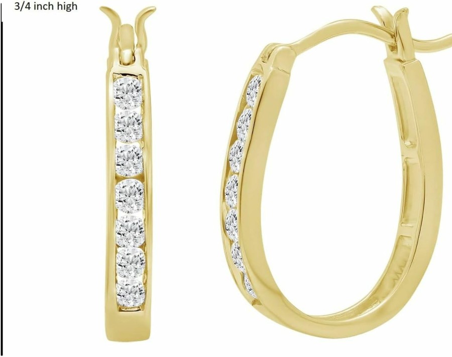 Amanda Rose Collection Certified 1/2Ct Tw Oval Shaped Natural Diamond Hoop Earrings For Women Crafted In 10K Yellow Or 10K White Gold |Ags Or Igi Certified Real Diamonds | Earrings