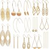 Aganippe Aganippe 12/13/14 Pairs Gold Dangle Earrings For Women- Simple Drop Earrings Multipack-Curved Threader Dangle Earrings Set-Upside Down Hoop Earrings- Leaf Earrings | Earrings