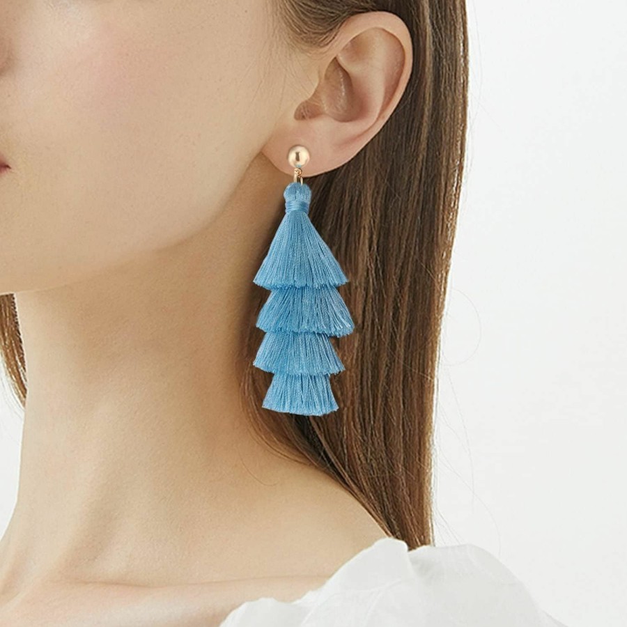 BaubleStar Baublestar Tassel Earrings Handmade Tiered Thread Tassel Dangle Earrings, Multi Colors | Earrings