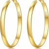 EXGOX Exgox 5Mm Wide Gold Hoop Earrings For Women,Sterling Silver Hoop Earrings Large Silver Hoop Earrings Hypoallergenic Lightweight 14K Real Gold Plated Big Hoop Earrings For Girls 30/40/50/60/70Mm | Earrings