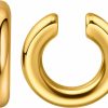 Preskiers Preskiers Ear Cuffs For Women,Ear Cuff, Chunky Huggie Hoop Earrings,Cartilage Upper Non Piercing,14K Gold And Silver Set 2Pcs | Earrings