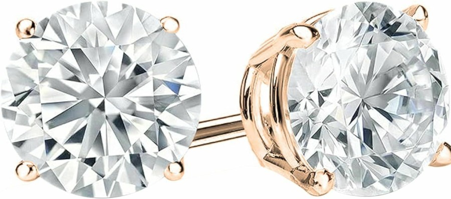 ALLORYA Allorya 0.25-2.00 Carat Round Lab Grown White Diamond 4 Prong Solitaire Uni Stud Earrings In 14K Solid Gold | Earrings