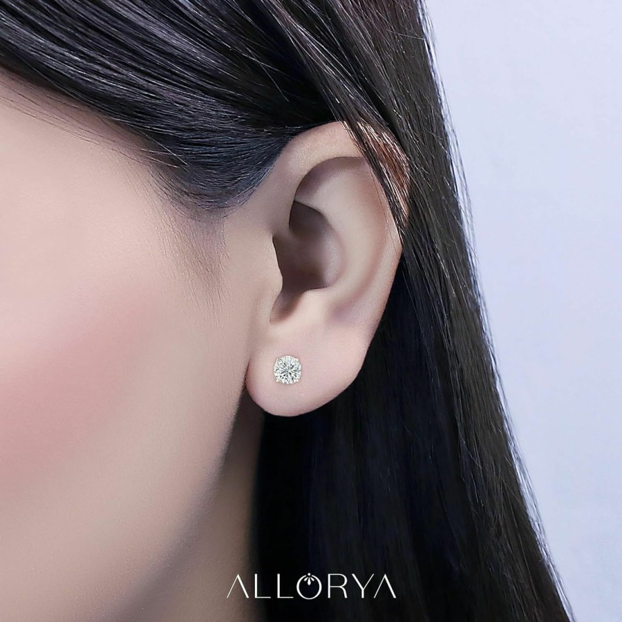 ALLORYA Allorya 0.25-2.00 Carat Round Lab Grown White Diamond 4 Prong Solitaire Uni Stud Earrings In 14K Solid Gold | Earrings