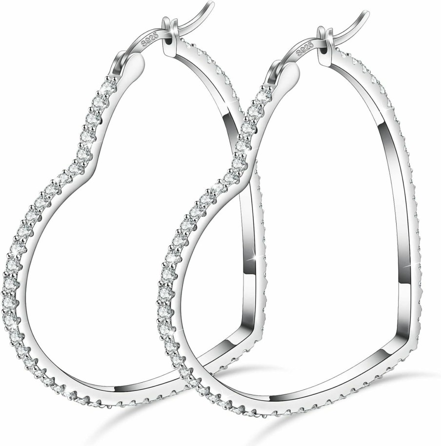 GDDX 925 Sterling Silver Hoop Earrings For Women Heart Earrings Hoop Earrings For Women Cubic Zirconia Earrings Hoops Ear Gddx Jewelry 20 30 40 Mm Gifts | Earrings