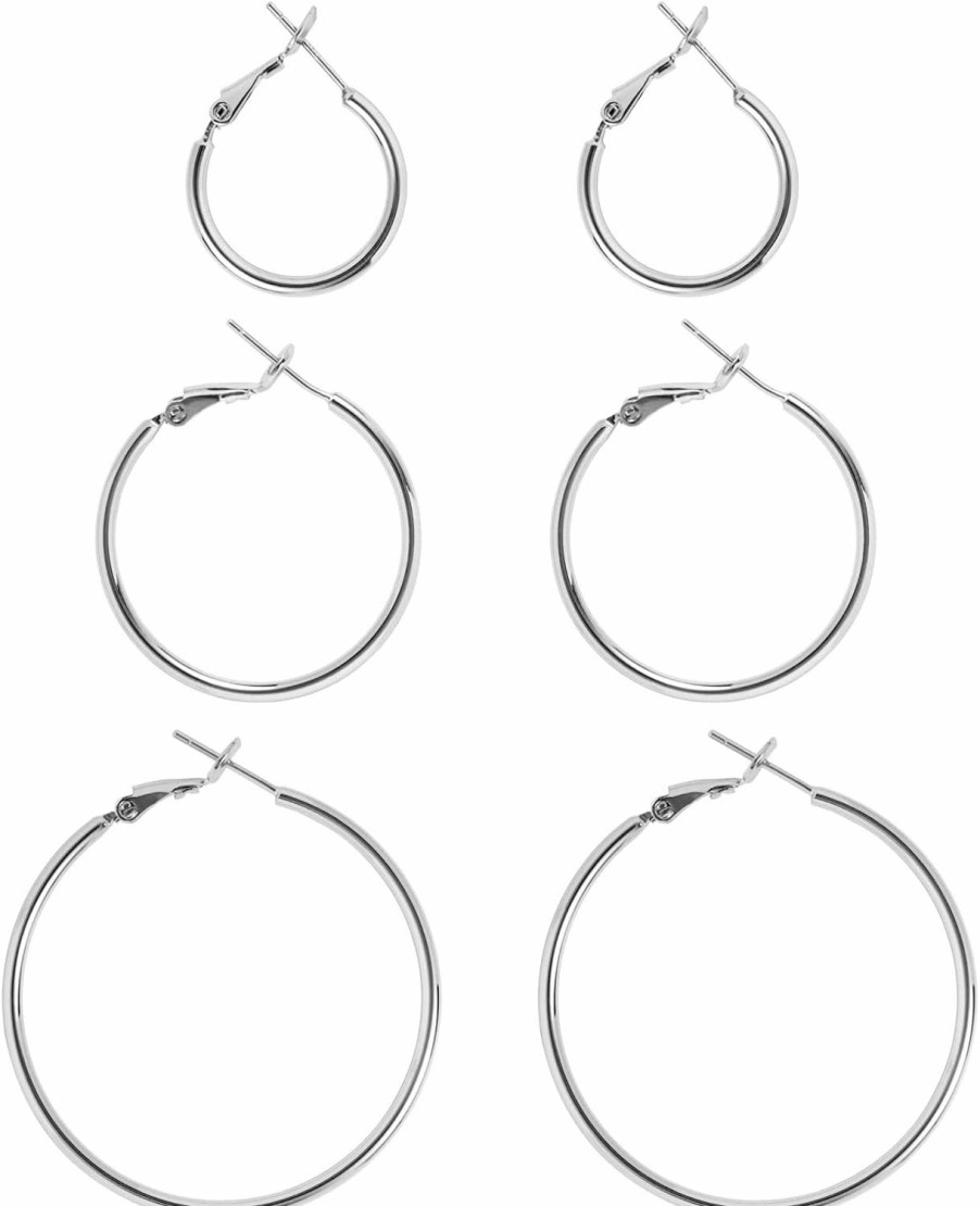 DAILY VIBES Big Gold Hoop Earrings For Women Hypoallergenic 925 Sterling Silver Post Thin Loop 14K Gold Plated Hoop Earrings Set For Girls, 3 Pairs | Earrings