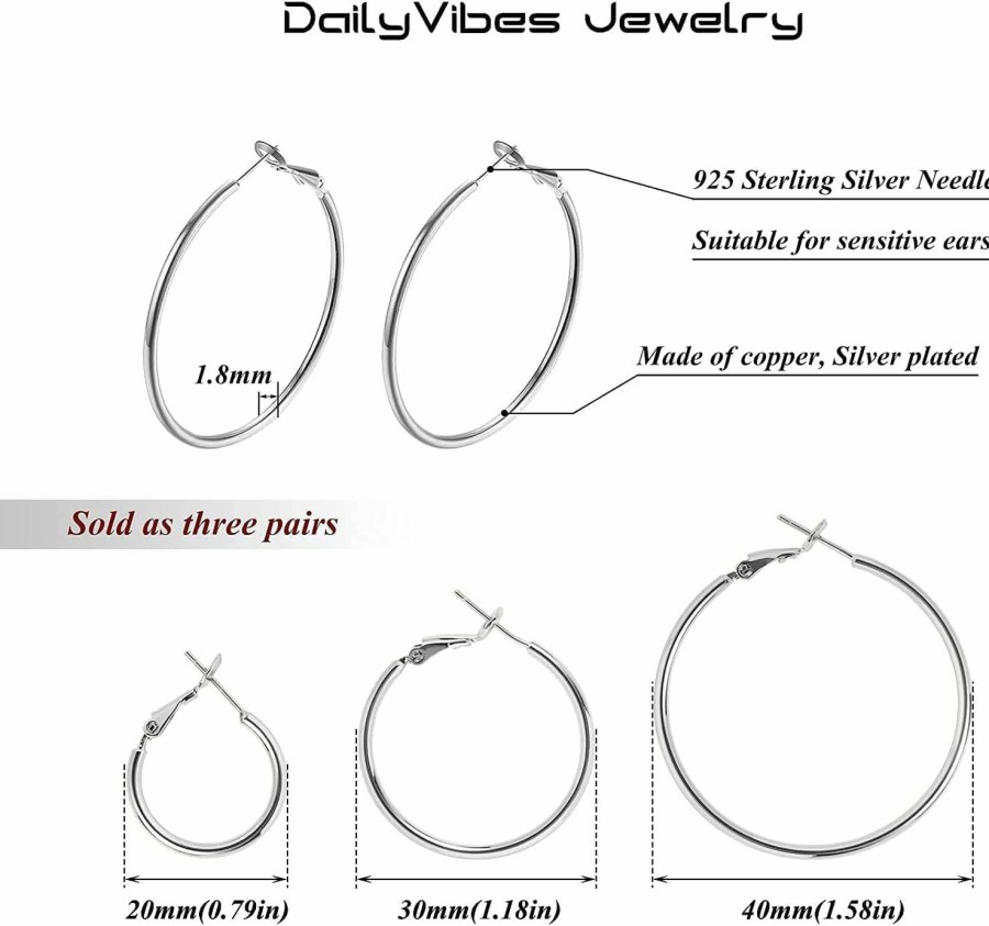 DAILY VIBES Big Gold Hoop Earrings For Women Hypoallergenic 925 Sterling Silver Post Thin Loop 14K Gold Plated Hoop Earrings Set For Girls, 3 Pairs | Earrings