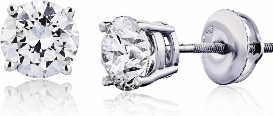 The Diamond Channel The Diamond Channel 0.50 To 6 Carat Lab Grown Solitaire Diamond Stud Earrings Round Cut 4 Prong Screw Back (F-G Color, Vs1-Vs2 Eye Clean Clarity) | Earrings