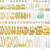 FAXHION 42 Pairs Gold Hoop Earrings Set For Women, Fashion Chunky Pearl Earrings Multipack Twisted Statement Earring Pack, Hypoallergenic Small Big Hoops Earrings For Birthday Party | Earrings