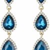 EleQueen Elequeen Women'S Gold-Tone Austrian Crystal Teardrop Pear Shape 2.5 Inch Long Earrings Emerald Color | Earrings