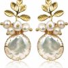 zqhhyy Zqhhyy 18K Gold Baroque White Big Pearl Drop Earrings For Women Handmade Trendy Comfy Real Freshwater Pearls Aesthetic Life Tree Dangle Earrings Engaged Wedding Bridesmaid Hanging Jewelry | Earrings