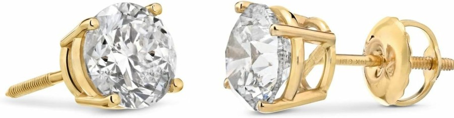 Amazon Collection Amazon Collection Certified 14K Gold Round-Cut Diamond Stud Earrings (1/4-2 Cttw, K-L Color, I1-I2 Clarity) | Earrings