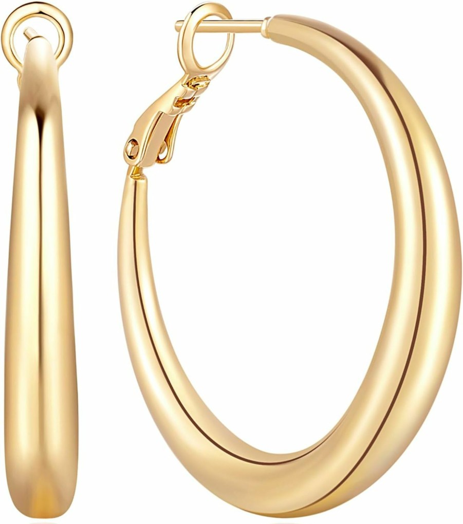 DZCYAN 14K Gold Hoop Earrings For Women,Gold Hoops Earrings For Women 14K Gold Earrings Large Hoop Earrings Minimalist Earring Hoops 30Mm | Earrings