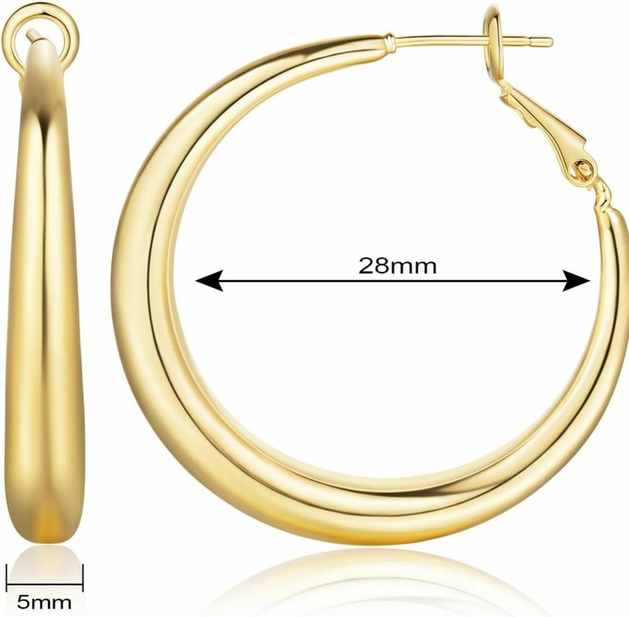 DZCYAN 14K Gold Hoop Earrings For Women,Gold Hoops Earrings For Women 14K Gold Earrings Large Hoop Earrings Minimalist Earring Hoops 30Mm | Earrings