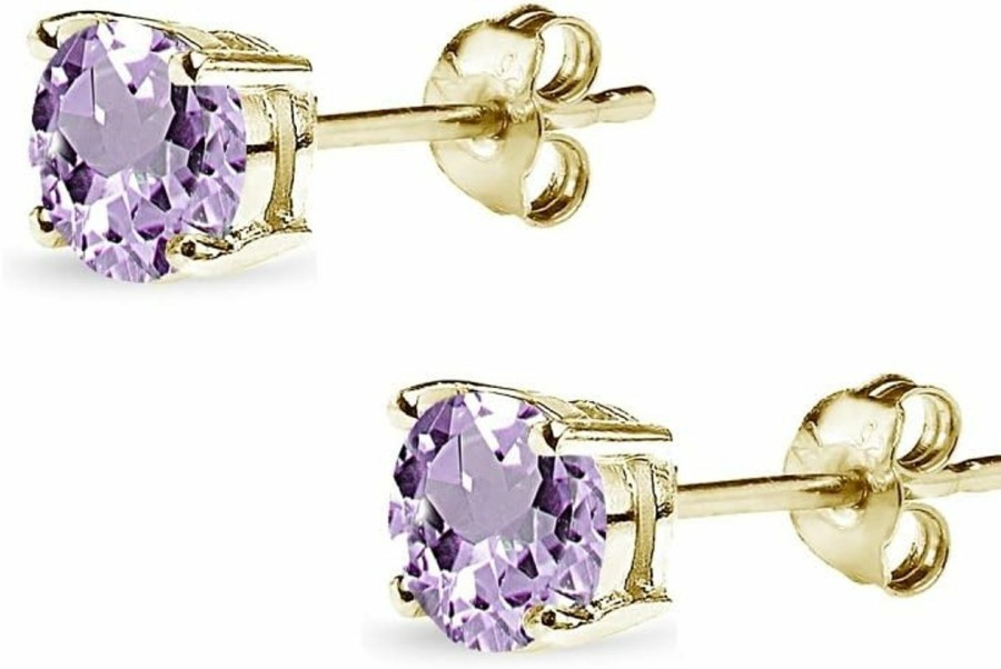 B. BRILLIANT Earrings For Women Sterling Silver Trendy 4Mm, 5Mm, 7Mm, 8Mm Solitaire Purple Stud Round Genuine Amethyst Studs For Girls Teens Bridesmaids | Earrings