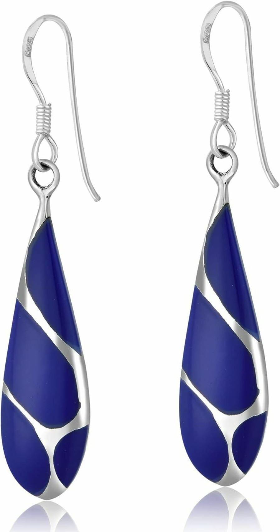 AeraVida Aeravida Vintage Lapis Streak Teardrop Birthstone Sterling Silver Earrings, 0.35X1.77 Inch | Earrings