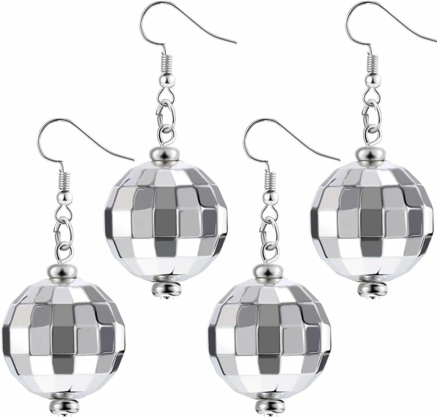 Tatuo Tatuo 2 Pairs Of Disco Ball Earrings 60'S Or 70'S Silver Disco Ball Earrings For Women | Earrings