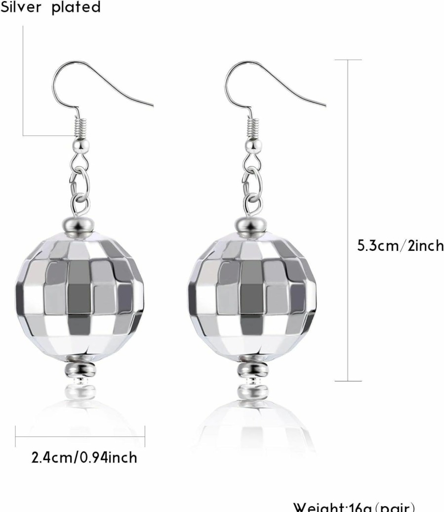 Tatuo Tatuo 2 Pairs Of Disco Ball Earrings 60'S Or 70'S Silver Disco Ball Earrings For Women | Earrings