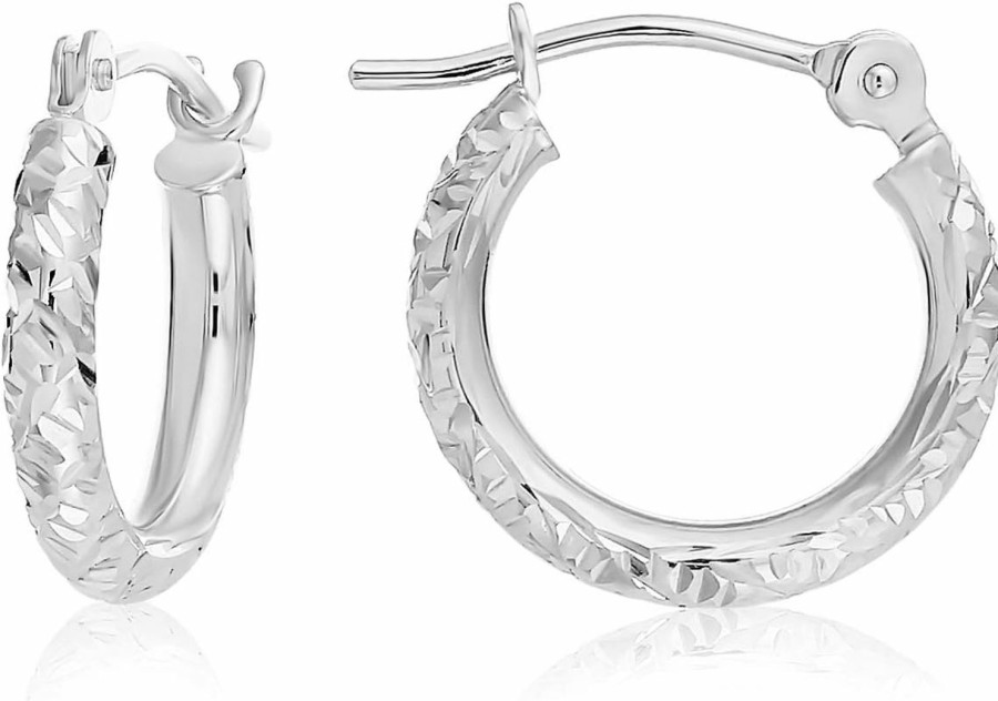 TILO JEWELRY 14K Gold Hand Engraved Diamond-Cut Round Hoop Earrings, (0.5 Inch Diameter) | Earrings